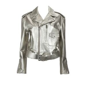 Ralph Lauren Purple Label Gold Metallic Motorcycle‎ Goat Skin Jacket Size 6 NWT